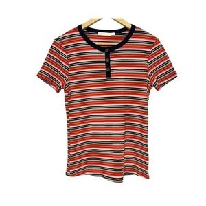 Lush Y2K‎ Style Ringer Top Womens Size M Multicolor Striped Easy Casual Stretch